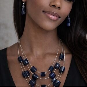 Elegant Navy Beaded Necklace and Earring Set